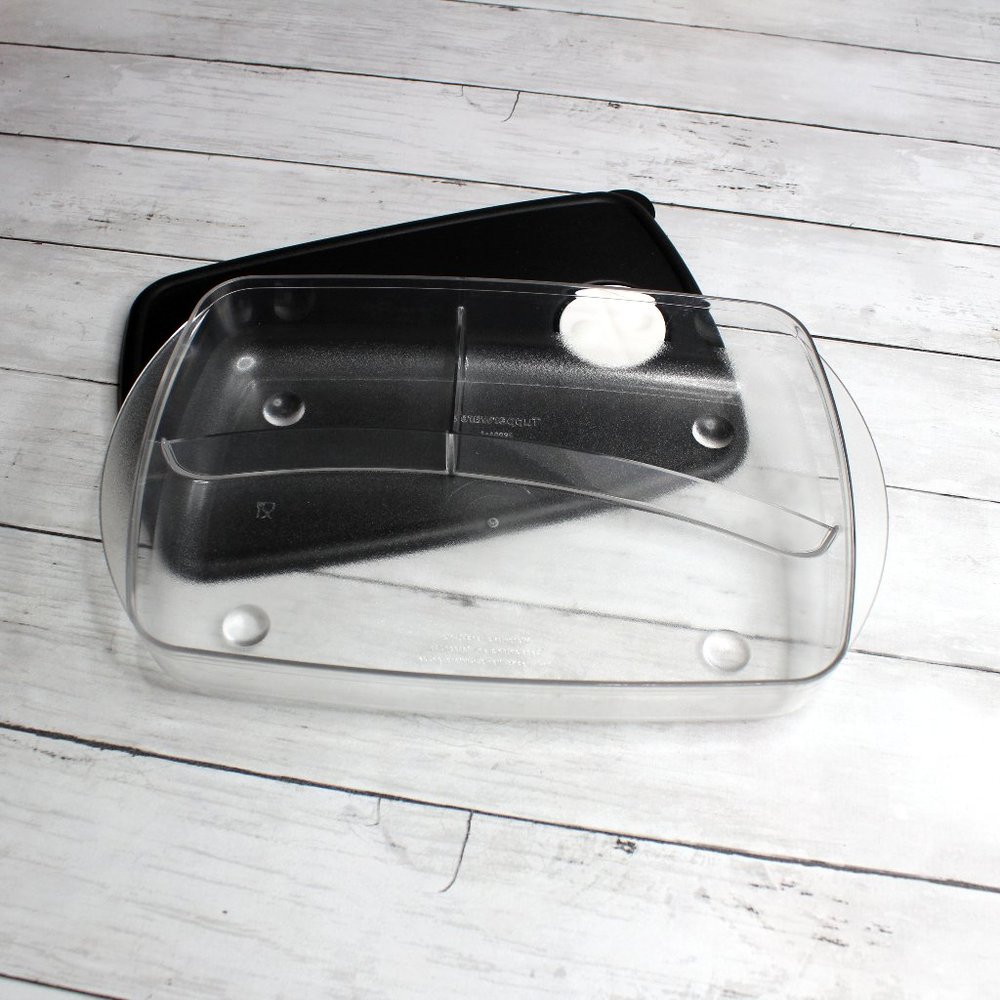 Tupperware Divided Vent n Serve Microwave Container Rectangle Black Lid